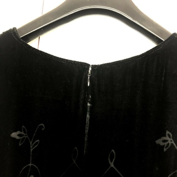 90s Vintage Embossed Velvet Dress Black Sleeveless - Picture 5 of 6